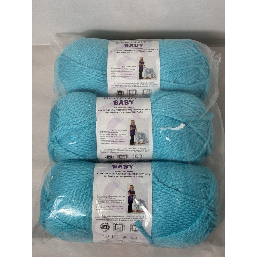 Lof of 3 Skeins, Serenity Baby Yarn, 3.5oz 175 Yards Aqua Blue 100% Acrylic